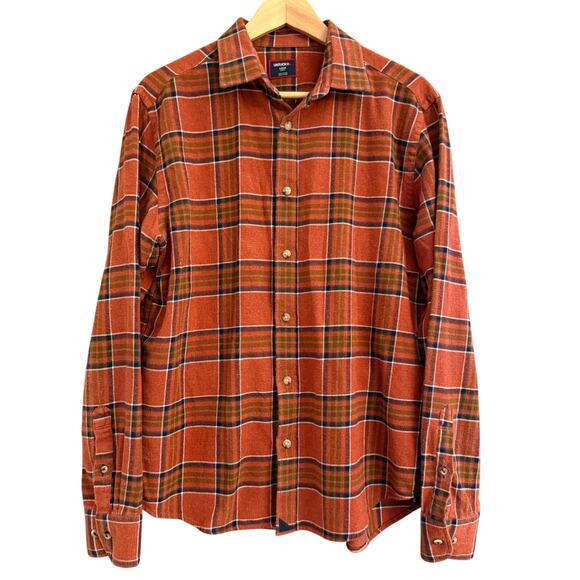 UNTUCKit Regner Slim Fit Flannel Shirt Large Orange Plaid Cotton Fall 2023 - Picture 1 of 10